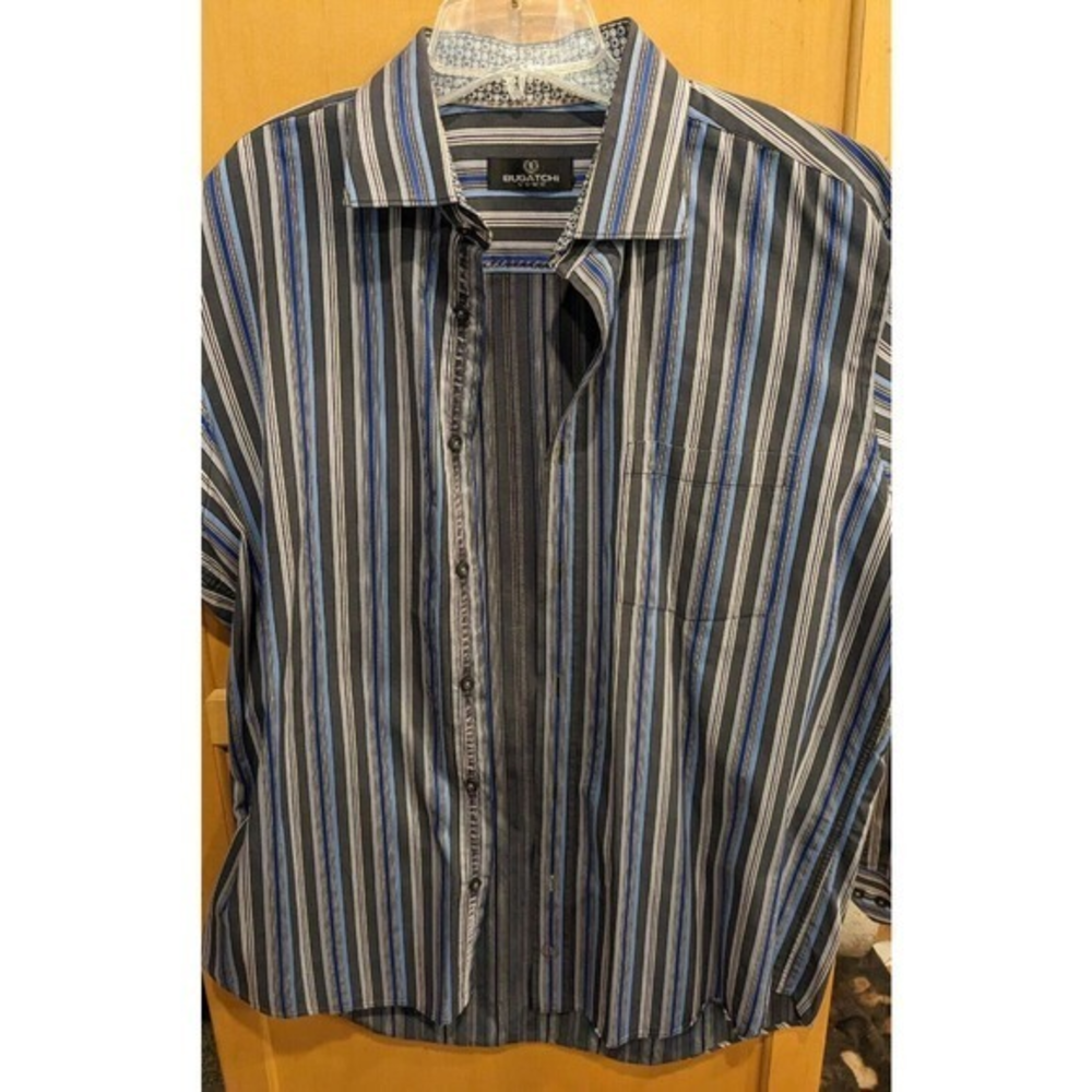 bugatchi uomo men shirt long sleeve button down Striped Size Xl